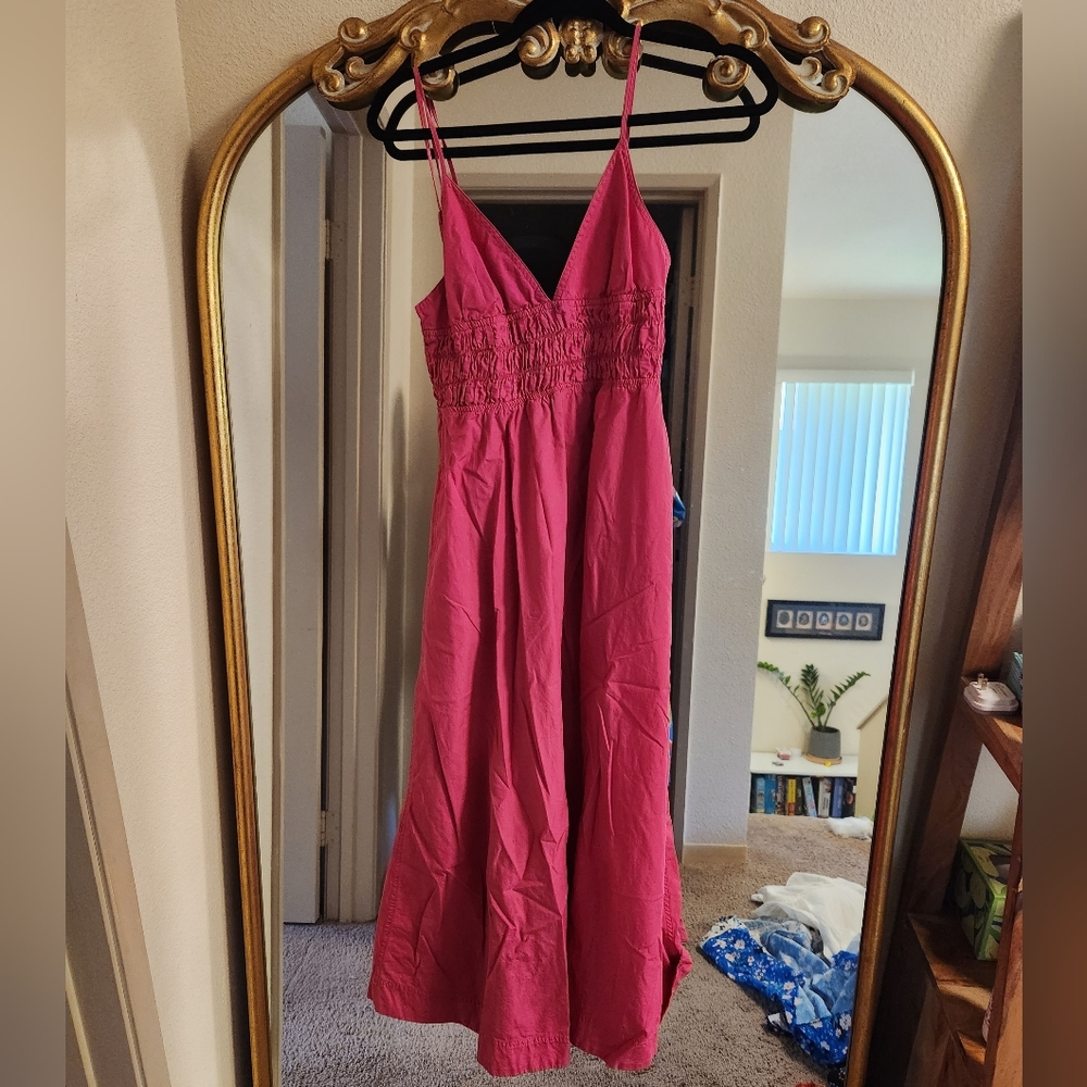 Zara Fuchsia Pink Midi Dress with Spaghetti Straps